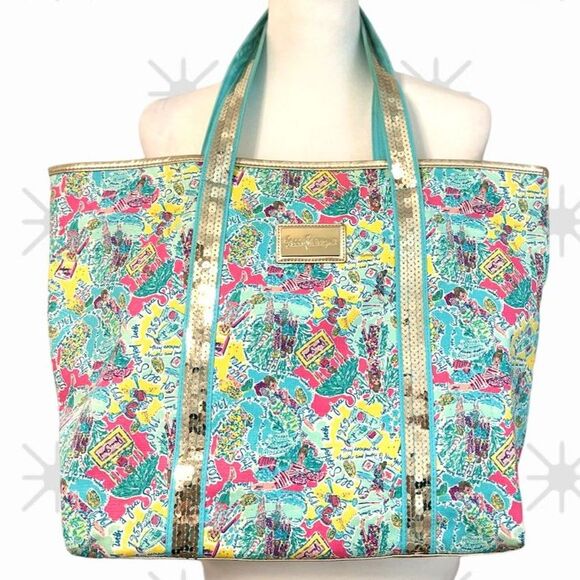 Lilly Pulitzer In The Beginning Gold Sparkle Tote - Picture 1 of 15
